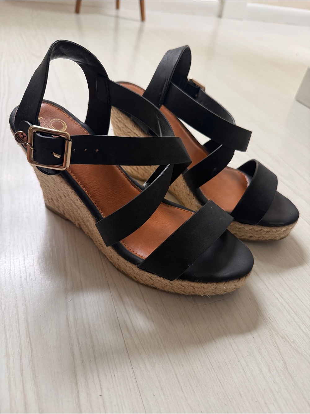RB Black Espadrille Wedge Sandals